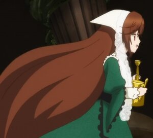 Rating: Safe Score: 0 Tags: 1girl brown_eyes brown_hair dress frills green_dress holding image long_hair long_sleeves open_mouth solo suiseiseki very_long_hair User: admin