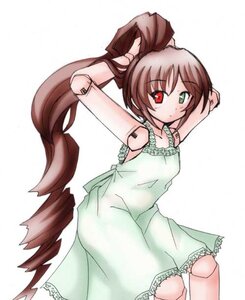Rating: Safe Score: 0 Tags: 1girl bandaid brown_hair cowboy_shot doll_joints dress frills green_eyes heterochromia image joints long_hair looking_at_viewer red_eyes ribbon simple_background sleeveless solo standing suiseiseki tattoo very_long_hair white_background User: admin
