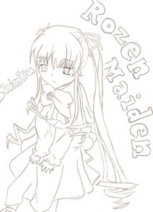 Rating: Safe Score: 0 Tags: 1girl blush bowtie dress greyscale hair_ribbon image long_hair long_sleeves looking_at_viewer monochrome ribbon shinku simple_background solo standing very_long_hair white_background User: admin