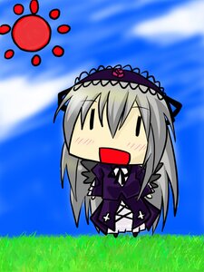 Rating: Safe Score: 0 Tags: 1girl :d black_wings blush chibi dress flower grass hairband image lolita_hairband long_hair long_sleeves open_mouth solo suigintou wings User: admin