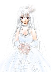 Rating: Safe Score: 0 Tags: 1girl bouquet breasts bridal_veil cleavage dress elbow_gloves flower frills gloves holding image long_hair red_eyes rose solo suigintou veil wedding_dress white_flower white_rose User: admin