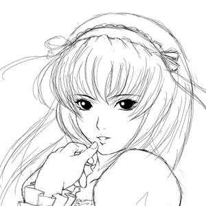 Rating: Safe Score: 0 Tags: 1girl greyscale hair_ribbon image looking_at_viewer monochrome ribbon sketch solo suigintou User: admin