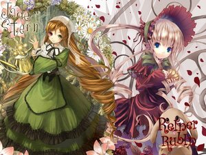 Rating: Safe Score: 0 Tags: 2girls blonde_hair blue_eyes bonnet bow brown_hair dress drill_hair flower frills green_dress green_eyes hat head_scarf heterochromia image long_hair long_sleeves looking_at_viewer multiple_girls pair petals shinku smile suiseiseki twin_drills twintails very_long_hair User: admin