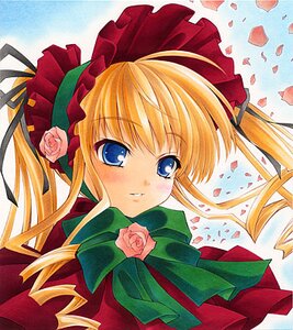 Rating: Safe Score: 0 Tags: 1girl blonde_hair blue_eyes bonnet bow bowtie dress drill_hair flower green_bow green_neckwear hat image long_hair long_sleeves looking_at_viewer marker_(medium) petals pink_flower pink_rose red_flower red_rose rose rose_petals shinku solo traditional_media twin_drills twintails User: admin