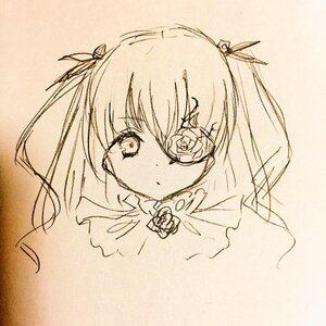 Rating: Safe Score: 0 Tags: 1girl bangs barasuishou closed_mouth expressionless eyebrows_visible_through_hair flower hair_ornament hair_ribbon image long_hair looking_at_viewer monochrome ribbon rose simple_background solo traditional_media twintails upper_body white_flower User: admin