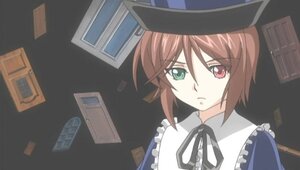 Rating: Safe Score: 0 Tags: brown_hair frills green_eyes hat heterochromia image looking_at_viewer red_eyes ribbon short_hair solo souseiseki User: admin