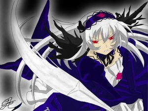 Rating: Safe Score: 0 Tags: 1girl black_ribbon black_wings dress flower frills hairband image juliet_sleeves long_hair long_sleeves looking_at_viewer red_eyes ribbon rose silver_hair solo suigintou wings User: admin