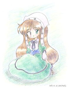 Rating: Safe Score: 0 Tags: 1girl artist_name blue_dress brown_hair dated dress full_body green_dress green_eyes hat heterochromia image long_hair long_sleeves looking_at_viewer red_eyes smile solo suiseiseki traditional_media very_long_hair User: admin