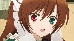 Rating: Safe Score: 0 Tags: 1girl blush brown_hair close-up eyebrows_visible_through_hair face frills green_eyes image open_mouth red_eyes solo suiseiseki User: admin