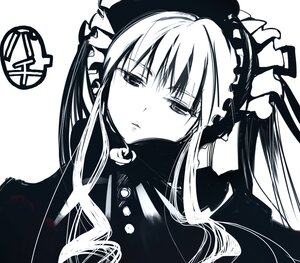 Rating: Safe Score: 0 Tags: 1girl commentary_request dress drill_hair frills greyscale hairband hat image lolita_fashion lolita_hairband long_hair looking_at_viewer monochrome rozen_maiden shinku simple_background solo sorethroat upper_body white_background User: admin
