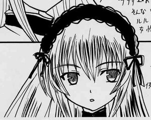 Rating: Safe Score: 0 Tags: 1girl bangs blush eyebrows_visible_through_hair greyscale hair_ribbon hairband image looking_at_viewer monochrome ribbon simple_background solo suigintou User: admin