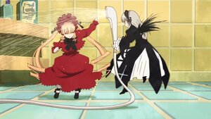 Rating: Safe Score: 0 Tags: 2girls black_wings blonde_hair bow closed_eyes dress frills hat image long_hair long_sleeves multiple_girls pair red_dress ribbon shinku silver_hair standing suigintou very_long_hair wings User: admin