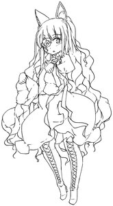 Rating: Safe Score: 0 Tags: 1girl animal_ears boots cross-laced_footwear dress eyepatch full_body greyscale image kirakishou lace-up_boots long_hair long_sleeves looking_at_viewer monochrome solo very_long_hair User: admin