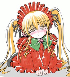 Rating: Safe Score: 0 Tags: 1girl blonde_hair blush bonnet bow bowtie closed_eyes dress drill_hair full_body hat image long_hair long_sleeves marker_(medium) red_dress rose shinku simple_background sitting solo traditional_media twintails v_arms very_long_hair white_background User: admin