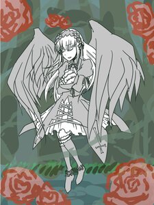 Rating: Safe Score: 0 Tags: 1girl boots closed_eyes dress feathers flower frills full_body hairband image long_hair long_sleeves monochrome red_flower red_rose ribbon rose solo standing suigintou thorns very_long_hair wings User: admin