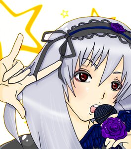 Rating: Safe Score: 0 Tags: 1girl black_rose blue_flower blue_rose blush flower gothic_lolita hairband image long_hair looking_at_viewer microphone open_mouth parody pink_rose purple_flower purple_rose red_eyes rose silver_hair solo suigintou User: admin