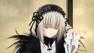 Rating: Safe Score: 0 Tags: 1girl bangs black_ribbon closed_eyes closed_mouth detached_collar dress eyebrows_visible_through_hair facing_viewer gothic_lolita hairband image lolita_fashion long_hair long_sleeves ribbon silver_hair smile solo suigintou User: admin