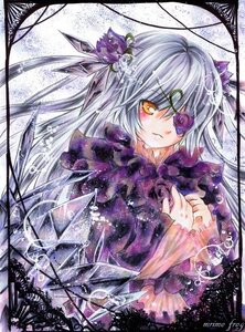 Rating: Safe Score: 0 Tags: 1girl barasuishou blush dress eyepatch flower hair_flower hair_ornament image long_hair purple_flower purple_rose rose silver_hair solo traditional_media yellow_eyes User: admin