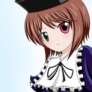 Rating: Safe Score: 0 Tags: 1girl bangs blue_background blue_dress blush brown_hair closed_mouth eyebrows_visible_through_hair frills gradient gradient_background green_eyes hat heterochromia image long_sleeves looking_at_viewer red_eyes ribbon short_hair simple_background smile solo souseiseki upper_body User: admin