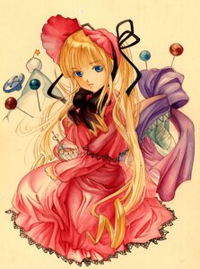 Rating: Safe Score: 0 Tags: 1girl blonde_hair blue_eyes bonnet bow capelet cup dress flower frills image long_hair long_sleeves looking_at_viewer red_dress shinku simple_background sitting solo tea teacup very_long_hair yellow_background User: admin