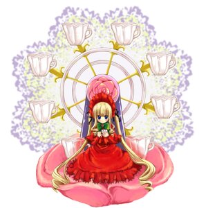 Rating: Safe Score: 0 Tags: 1girl blonde_hair blue_eyes bonnet bow cup dress flower image long_hair long_sleeves looking_at_viewer red_dress rose saucer shinku sitting solo tea teacup teapot twintails very_long_hair User: admin