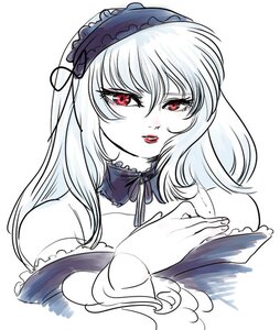 Rating: Safe Score: 0 Tags: 1girl auto_tagged bare_shoulders choker dress frills hairband image long_hair long_sleeves looking_at_viewer red_eyes ribbon simple_background solo suigintou upper_body white_background User: admin