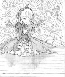 Rating: Safe Score: 0 Tags: 1girl dress frills greyscale hairband image long_hair long_sleeves looking_at_viewer monochrome ribbon rose solo suigintou wings User: admin