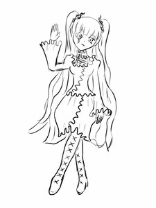 Rating: Safe Score: 0 Tags: 1girl boots cross-laced_footwear dress full_body greyscale image kirakishou long_hair monochrome solo standing twintails very_long_hair User: admin