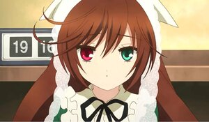 Rating: Safe Score: 0 Tags: 1girl bangs black_ribbon brown_hair dress frills green_eyes head_scarf heterochromia image long_sleeves looking_at_viewer neck_ribbon red_eyes ribbon solo suiseiseki upper_body User: admin