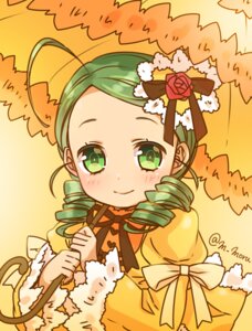 Rating: Safe Score: 0 Tags: 1girl ahoge blush dress drill_hair flower green_eyes green_hair hair_flower hair_ornament image kanaria long_sleeves looking_at_viewer rose smile solo twin_drills twitter_username User: admin
