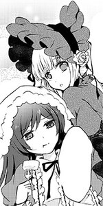 Rating: Safe Score: 0 Tags: 2girls bonnet dress flower greyscale hat hood image long_hair monochrome multiple_girls pair rose shinku suiseiseki User: admin