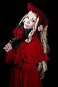 Rating: Safe Score: 0 Tags: 1girl bangs blonde_hair blue_eyes dress flower holding holding_flower lips long_hair long_sleeves looking_at_viewer red_capelet red_dress red_flower red_rose rose shinku solo User: admin