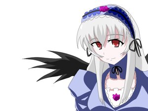 Rating: Safe Score: 0 Tags: 1girl black_wings detached_collar dress flower frills hairband image long_hair long_sleeves looking_at_viewer puffy_sleeves red_eyes ribbon rose silver_hair simple_background smile solo suigintou upper_body white_background wings User: admin
