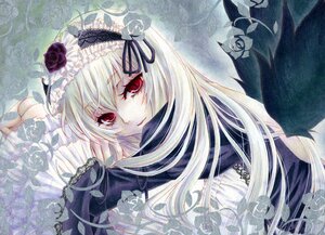 Rating: Safe Score: 3 Tags: 1girl aoi_yuuka_(ao_no_kokoro) auto_tagged black_wings colored_pencil_(medium) commentary_request dress flower fountain_pen_(medium) frills gothic_lolita hairband image lolita_fashion long_hair looking_at_viewer marker_(medium) red_eyes rose rozen_maiden silver_hair solo suigintou traditional_media white_hair wings User: admin