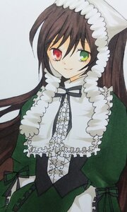 Rating: Safe Score: 0 Tags: 1girl bangs black_ribbon brown_hair closed_mouth dress frills green_dress green_eyes heterochromia image long_hair long_sleeves looking_at_viewer red_eyes ribbon simple_background smile solo suiseiseki very_long_hair white_background User: admin