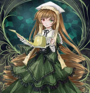 Rating: Safe Score: 0 Tags: 1girl brown_hair commentary_request dress drill_hair frills green_dress green_eyes hairband head_scarf heterochromia image long_hair long_sleeves looking_at_viewer mtyy photoshop_(medium) red_eyes rozen_maiden solo suiseiseki twin_drills twintails very_long_hair watering_can User: admin