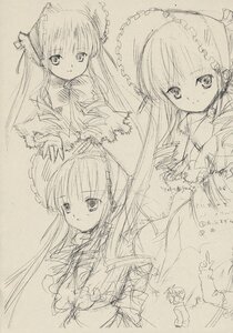 Rating: Safe Score: 0 Tags: 1girl dress frills greyscale image long_hair long_sleeves looking_at_viewer monochrome shinku simple_background sketch smile solo suigintou upper_body User: admin