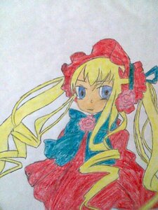 Rating: Safe Score: 0 Tags: 1girl blonde_hair blue_eyes bonnet bow dress drill_hair flower image long_hair long_sleeves looking_at_viewer red_dress rose shinku solo traditional_media twin_drills twintails very_long_hair User: admin