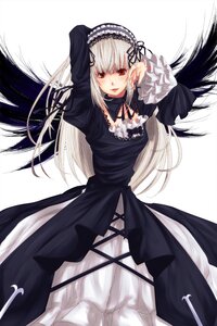 Rating: Safe Score: 0 Tags: 1girl black_dress black_wings detached_collar dress frills hairband image juliet_sleeves long_hair long_sleeves looking_at_viewer puffy_sleeves red_eyes ribbon rose solo suigintou white_background wings User: admin