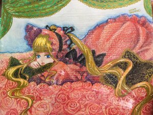 Rating: Safe Score: 0 Tags: 1girl blonde_hair blue_eyes blush bow dress flower hair_bow image long_hair lying on_stomach pink_rose red_dress rose shinku solo twintails very_long_hair User: admin