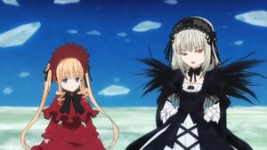 Rating: Safe Score: 0 Tags: 2girls black_wings blonde_hair blue_eyes bonnet bow dress flower frills hairband image long_hair long_sleeves looking_at_viewer multiple_girls one_eye_closed open_mouth pair red_dress red_eyes rose shinku silver_hair sky suigintou twintails very_long_hair wings User: admin