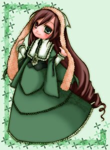 Rating: Safe Score: 0 Tags: 1girl auto_tagged blush brown_hair dress drill_hair frills full_body green_dress green_eyes heterochromia image long_hair long_sleeves looking_at_viewer simple_background smile solo suiseiseki very_long_hair User: admin