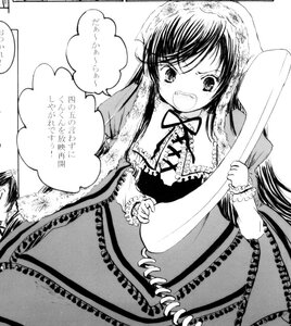 Rating: Safe Score: 0 Tags: 1girl dress frills greyscale image long_hair long_sleeves monochrome open_mouth ribbon solo suiseiseki User: admin