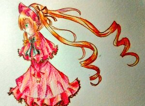 Rating: Safe Score: 0 Tags: 1girl blonde_hair bonnet bow capelet dress drill_hair green_eyes image long_hair long_sleeves profile shinku simple_background solo standing twintails very_long_hair User: admin