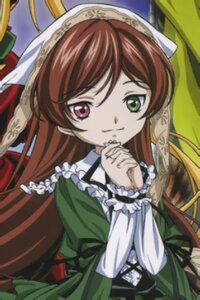 Rating: Safe Score: 0 Tags: 1girl blurry blurry_foreground brown_hair depth_of_field dress frills green_dress green_eyes hands_clasped head_scarf heterochromia image long_hair long_sleeves looking_at_viewer own_hands_together smile solo suiseiseki User: admin