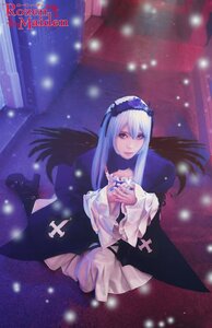 Rating: Safe Score: 0 Tags: 1girl black_wings dress frilled_sleeves frills hairband light_particles long_hair long_sleeves looking_at_viewer ribbon silver_hair snow snowing solo suigintou wings User: admin