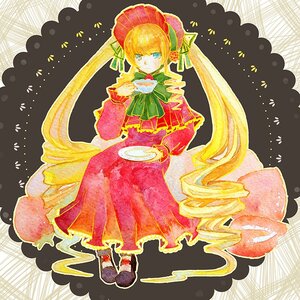 Rating: Safe Score: 0 Tags: 1girl blonde_hair blue_eyes bonnet bow bowtie cup dress drill_hair full_body image long_hair long_sleeves looking_at_viewer red_dress saucer shinku shoes sitting solo teacup twintails very_long_hair User: admin