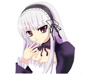 Rating: Safe Score: 0 Tags: 1girl bangs black_ribbon closed_mouth detached_collar frills hairband image long_hair long_sleeves looking_at_viewer ribbon silver_hair simple_background solo suigintou upper_body white_background User: admin