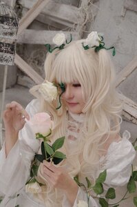 Rating: Safe Score: 0 Tags: 1girl bangs bare_shoulders closed_eyes closed_mouth dress flower kirakishou leaf lips long_hair plant solo upper_body white_dress white_flower white_hair white_rose User: admin