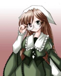 Rating: Safe Score: 0 Tags: 1girl auto_tagged brown_hair dress frills glasses green_dress head_scarf image long_hair long_sleeves looking_at_viewer simple_background solo suiseiseki User: admin